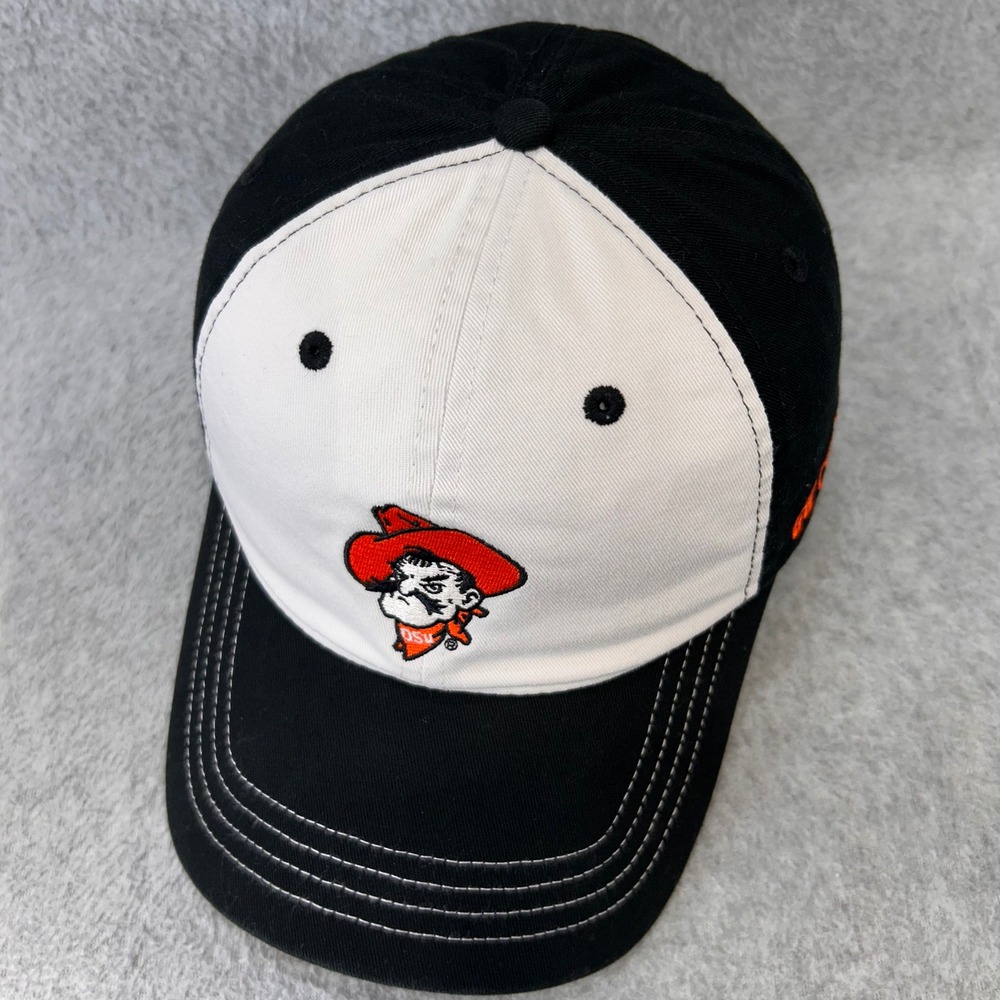 Oklahoma State Pistol Pete Mens Black White Hat Go Pokes Adjustable OSFM - Picture 4 of 12